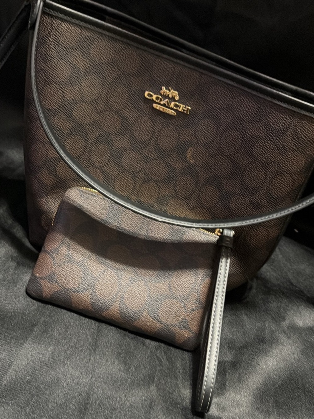 Coach Brown Signature Crossbody with Matching Wristlet
